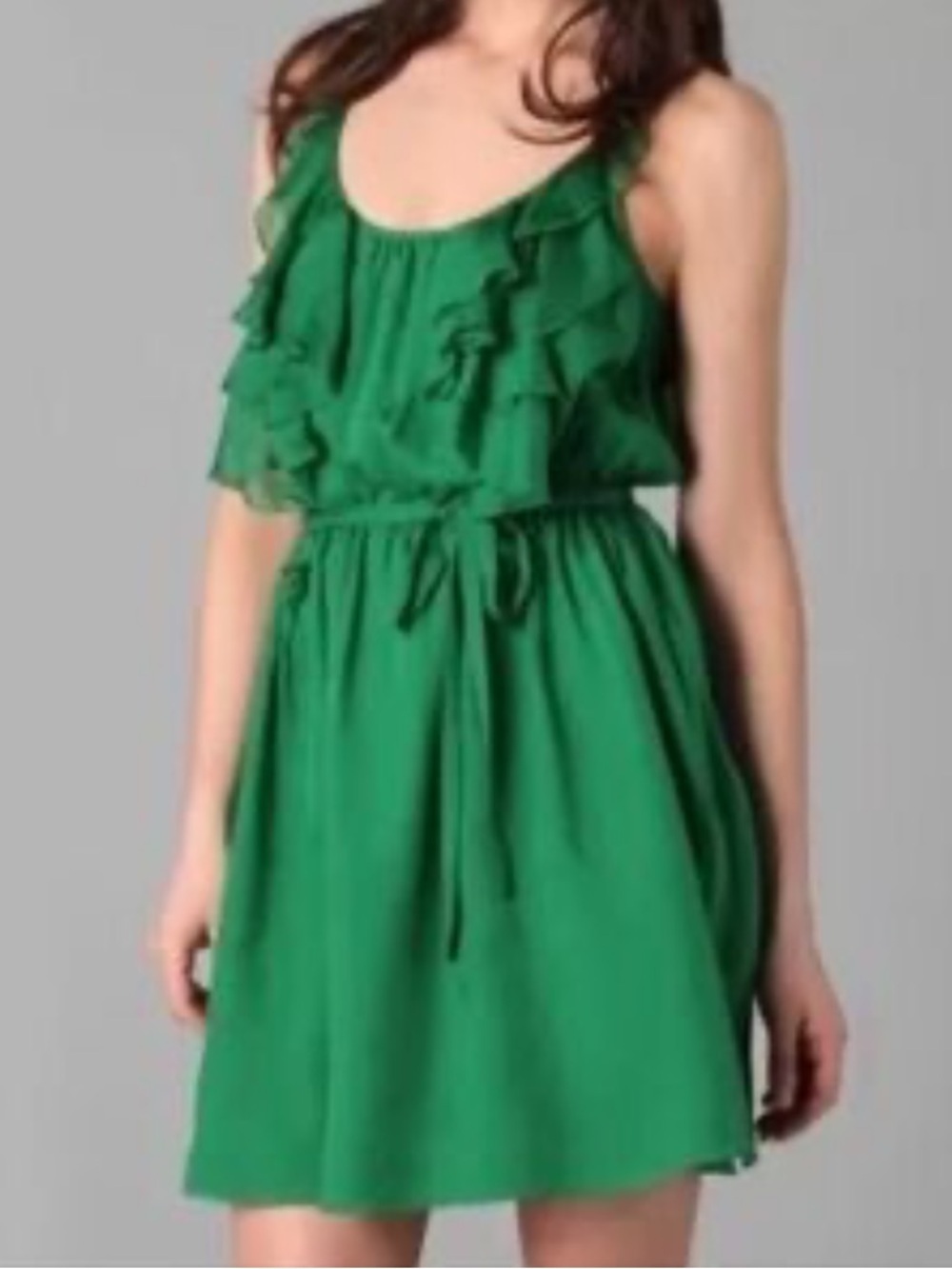 REBECCA TAYLOR 100% Silk Chiffon Racerback Fit and Flare Green 2010s Mini Dress